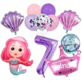 Kit ballons anniversaire sirène avec chiffre 7, couronne princesse et coquillages - Set Sirène Princesse (Style 7)