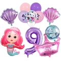 Ensemble détaillé de ballons sirène avec couronne de princesse rose et coquillages violets - Set Sirène Princesse (Style 9)