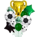 Detailed set of champion trophy and football foil balloons with green confetti latex balloons - Soccer Set