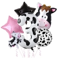 Cow theme birthday party balloon set featuring a 40 inch cow print number 3 balloon - Pink Star - Number 3