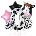 Cow print party set with 40-inch number 0 foil balloon and farm animal shapes - Pink Star - Number 0