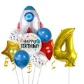 Detail of rocket astronaut party balloons set with gold number 4 for birthday decor - Number 4 (Space Exploration)