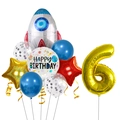 Space rocket birthday balloon set with silver rocket and gold number six foil balloons - Number 6 (Space Exploration)