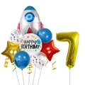 Space theme birthday set with rocket balloon and golden number 7 for photo props - Number 7 (Space Exploration)