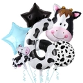 Cow theme number 6 foil balloon set with animal print and blue stars for birthdays - Blue Star - Number 6
