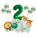 Set di palloncini animali della giungla con numero 2 verde per festa di 2 compleanno - Verde Giungla Numero 2 / Verde