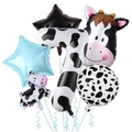 Cow print number 7 foil balloon set with farm animal and star balloons for birthday party - Blue Star - Number 7