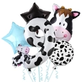 Cow themed number 9 party balloon set with black and white farm animal pattern foil designs - Blue Star - Number 9