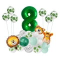 Détail du set de ballons jungle avec chiffre 8 vert géant et têtes d'animaux mignons - Vert Jungle Numéro 8