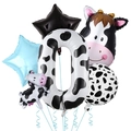 Cow print party set featuring number zero balloon with cow head and star shapes - Blue Star - Number 0