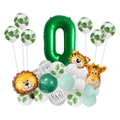 Kit ballons animaux jungle avec chiffre 0 vert pour fête d'anniversaire enfant - Vert Jungle Numéro 0