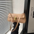Chic beige patent leather shoulder bag with a gold twist lock and sleek rectangular design - Khaki