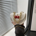 Mini white leather crossbody bag with 3D red cherry decor and gold chain strap - White