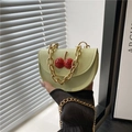 Mini pale green semi-circular shoulder bag with 3D red cherry detail and gold chain - Green