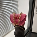 Pink semi-circle crossbody bag with cherry detail and chunky gold chain handle - Rose Pink