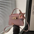 Pink croc-effect Kelly handbag with silk scarf handle detail and gold clasp closure - Pink