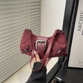 Deep red suede crescent shoulder bag with vintage metal buckle in Y2K minimalist style - Red