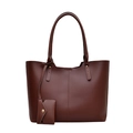 Grande borsa tote minimalista in pelle marrone scuro con piccola borsa abbinata - caffè