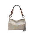Modern Chinese style jacquard shoulder bag with landscape pattern and wooden bead handle - Blue Style (DY1879) / Blue