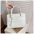 White faux leather tote bag with elegant crocodile pattern and stylish top handles - Off-white