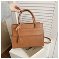 Brown tote bag with stone texture, top handles, and adjustable shoulder strap for women - Brown
