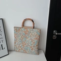 Bloemen canvas draagtas met bamboe handvatten en oranje bloemenpatroon voor vrouwen - Oranje Bloem