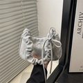 Light gray satin armpit bag with pleated handle and elegant bow metallic detail - Silver