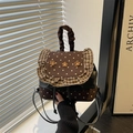 Sac à dos marron à pois avec fleurs et poignée plissée pour femmes à la mode - Marron