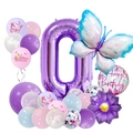Purple butterfly party set with number 0 balloon for baby shower birthday decorations - Butterfly Number Column 0