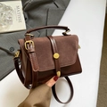 Borsa a tracolla vintage marrone scuro in pelle liscia e pelle scamosciata - Marrone