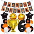 Kit anniversaire basket avec trophée champion et ballons chiffre 6 pour décoration - Numéro 6 (Thème Basket)
