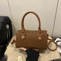 Sac cylindre rétro à motif léopard marron avec poignées et bandoulière réglable - Marron