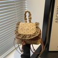 Sac à dos vintage à pois avec volants à carreaux et fleurs en beige et marron élégant - Kaki