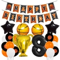 Kit déco anniversaire basket 18 ans avec ballon trophée et étoiles en aluminium - Numéro 8 (Thème Basket)
