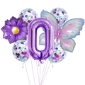 Kit ballon chiffre 0 violet avec papillon et fleurs pour décoration de fête - Thème Numéro 0