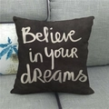 Detail of linen cushion cover with white handwritten Believe in your dreams text - Believe In Your Dreams Style (8) / 45*45cm (No Core)