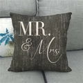 Close-up of Mr. & Mrs. typography on square linen pillow cover with vintage wood grain - Mr. & Mrs. Style (15) / 45*45cm (No Core)