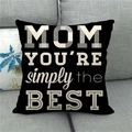 Linen square pillow cover with Mom You're Simply the Best text on a grey sofa - Mom Best Gift Style (17) / 45*45cm (No Core)