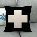 Close-up of textured linen pillowcase featuring a bold cream cross pattern on black fabric - 18x18 Inch / Black Base with Large White Cross (15)