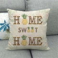 Funda de cojín de lino con texto HOME SWEET HOME y diseño de piña amarilla decorativa - Home Sweet Home Piña