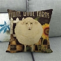 Linen farm animal pillow case featuring a sheep and sunflower design on a grey sofa - Single Unit (45x45cm) / Realistic White Sheep Style (1)