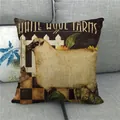 Detailed close-up of a rustic linen pillow cover with a sheep and sunflower farm print - Single Unit (45x45cm) / Side-standing Sheep Style (2)