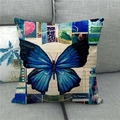 Linen square throw pillow cover featuring a realistic blue butterfly with collage art - Blue Realistic Butterfly Collage Style (6) / 45x45cm(Cover Only)