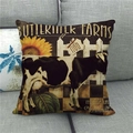 Linen farmhouse pillow cover with cow, sunflower and rustic wooden fence design - Single Unit (45x45cm) / Cow And Sunflower Style (5)