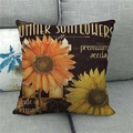 Detail of vintage linen pillowcase with yellow sunflower print and Summer text - Single Unit (45x45cm) / Sunflower Print Style (6)