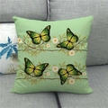 Close-up of linen pillowcase texture featuring colorful butterflies and floral patterns - Light Green 4 Yellow Pink Butterflies Pastoral Style (8) / 45x45cm(Cover Only)
