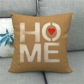 Linen HOME throw pillow cover with a red heart design on a grey sofa background - Home Red Heart