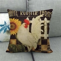 Detail of linen pillow cover featuring a vintage white rooster and sunflower design - Single Unit (45x45cm) / White Rooster Style (7)