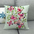 Detail of pink butterfly and leaf watercolor pattern on linen pillowcase over sofa - Light Green Pink Butterfly Watercolor Style (11) / 45x45cm(Cover Only)