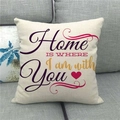 Linen pillowcase with Home Is Where I Am With You print on grey sofa background - Home is with You (7)